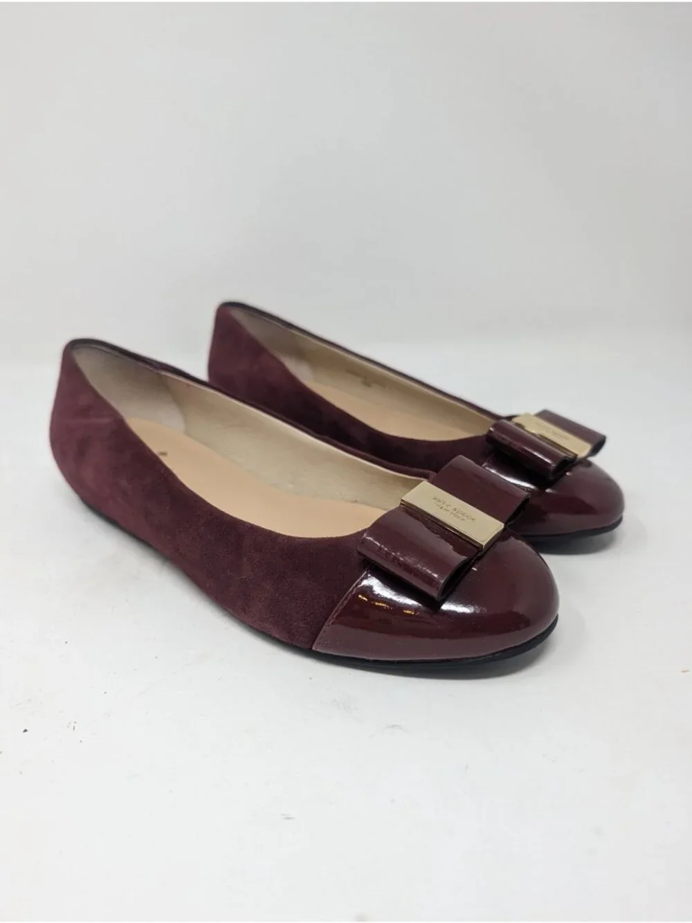 Kate Spade Burgundy Ballet Flats 6 Suede Patent Leather